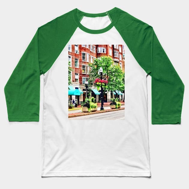 Boston MA - Shops Along Boyleston Street Baseball T-Shirt by SusanSavad